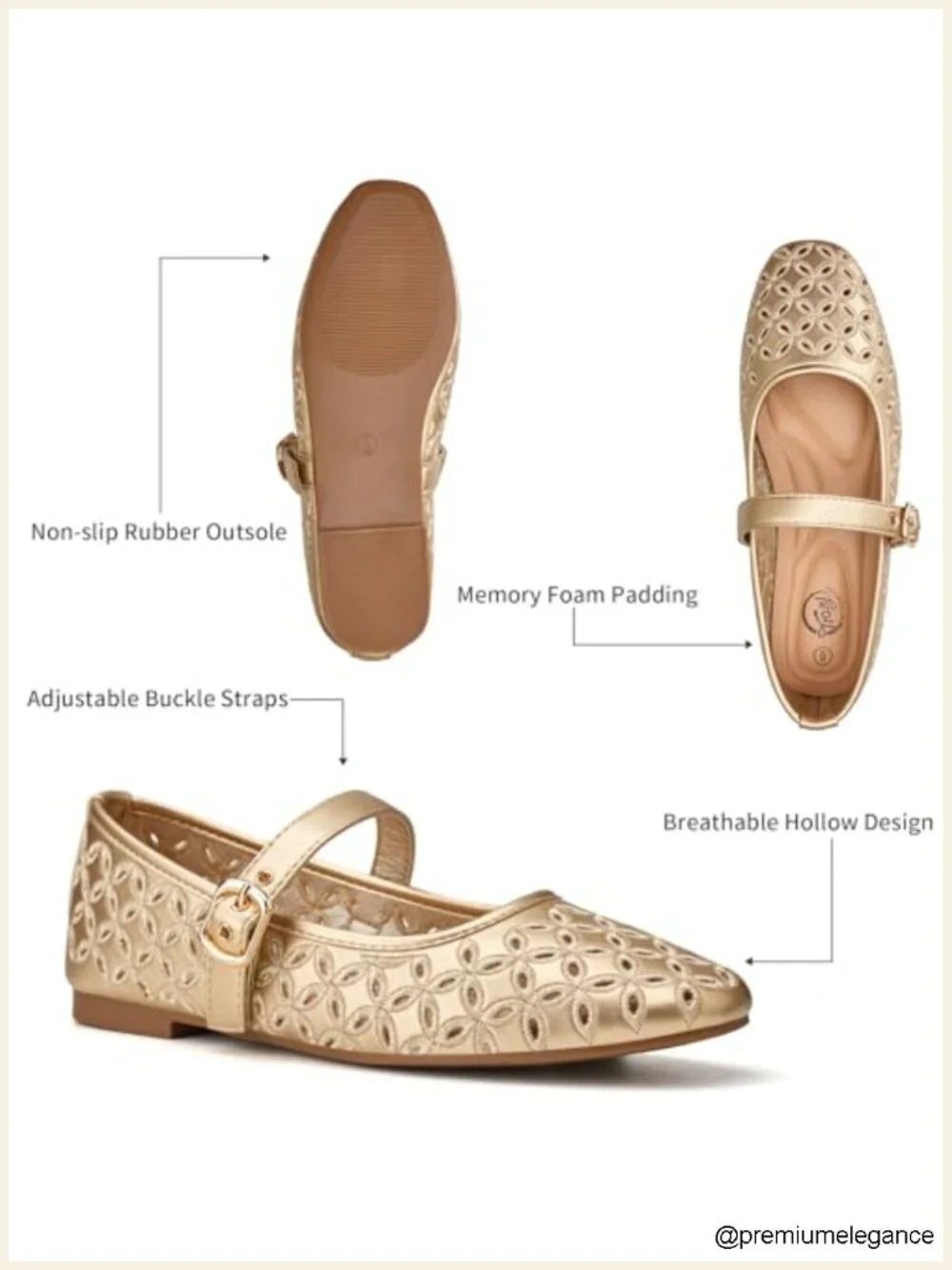 Breathable Cutout Mary Jane Flats with Memory Foam Cushioned Insole